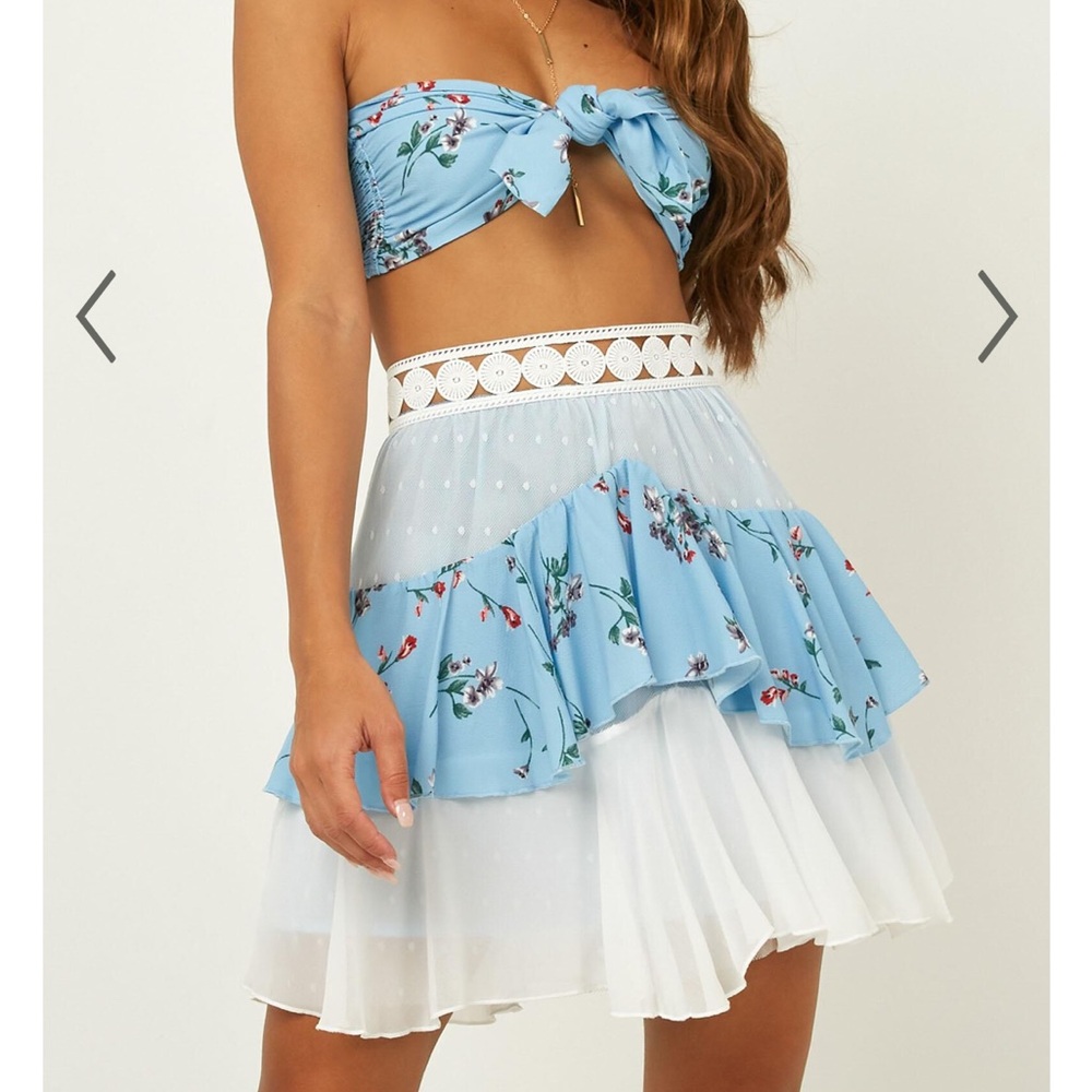 Showpo Blue Bubble Mini Skirt with Tie Front